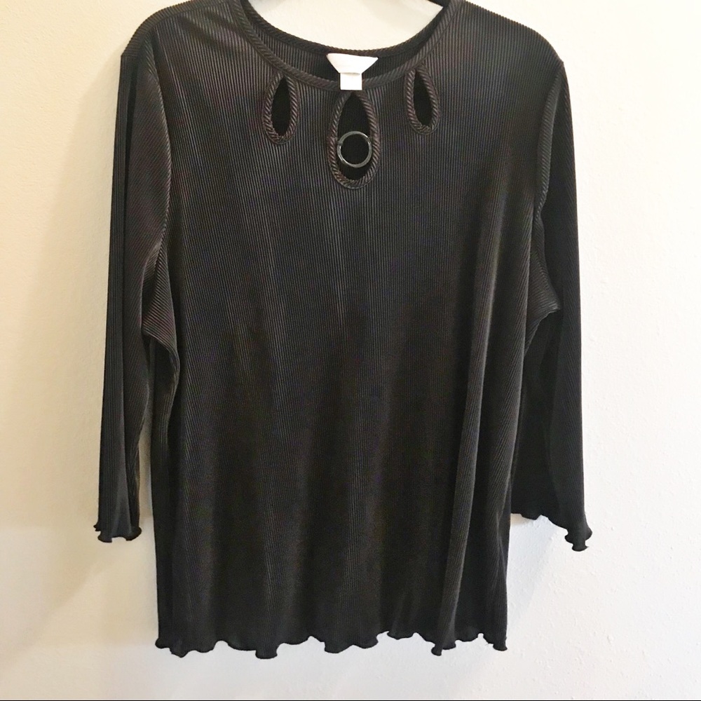 CJ Banks blouse black pleated long sleeve 1X